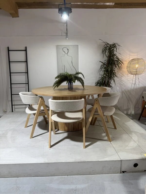 Barcelona – 7 PCE | Dining Set | Natural Round Dining Table with 6 dining chairs