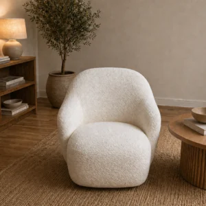 Aver Bouclé Swivel Armchair | Premium Cream Accent Chair Melbourne