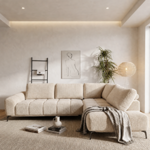 Odette - Beige Fabric Sofa | RHF