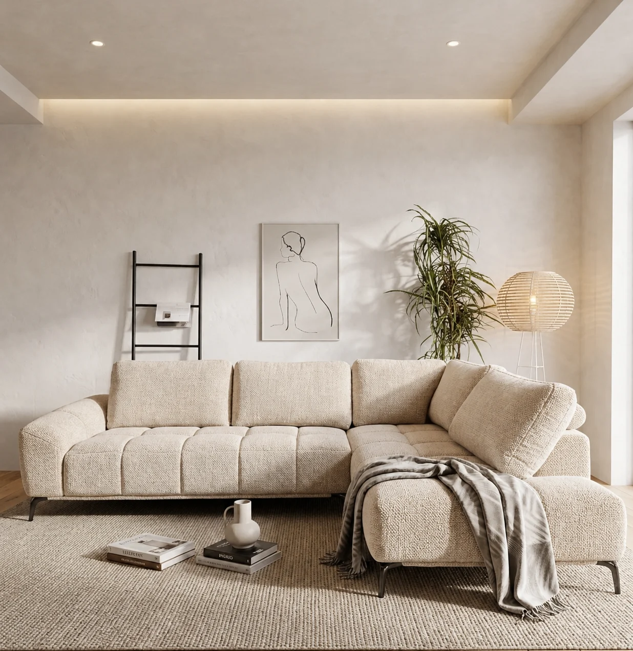 Odette Beige Fabric Sofa RHF