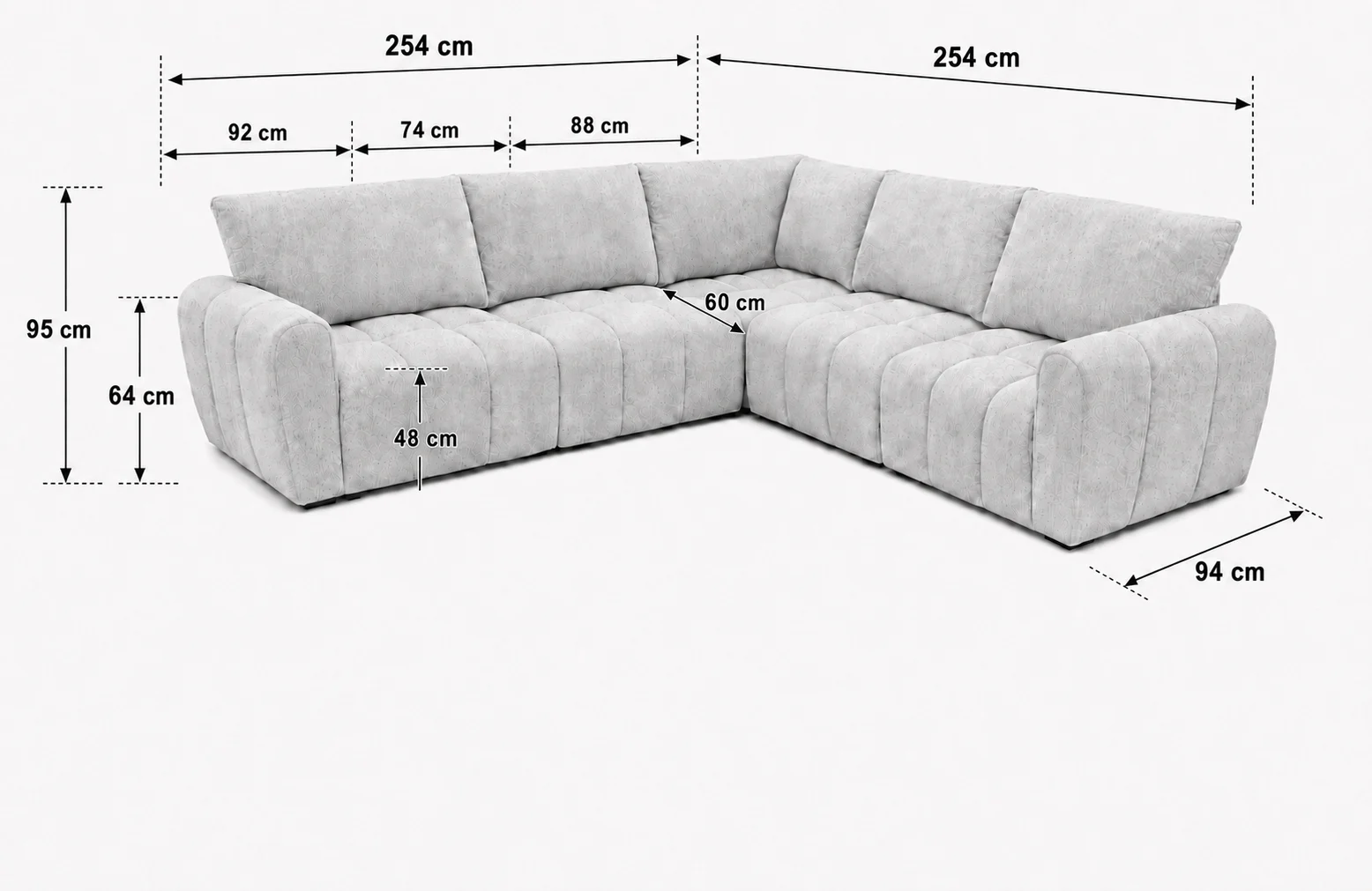 Armadale Grey Fabric Corner Sofa – view 4