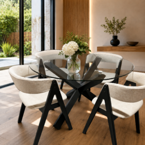 Paris - 5 PCE | Dining Set | Black Glass Dining Table with 04 Dining chairs
