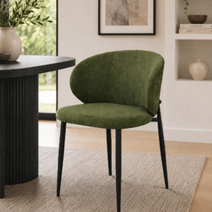 Balmer - Dining Chair | Olive Green Fabric | Black Metal Legs