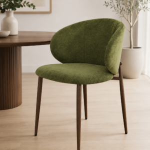 Balmer - Dining Chair | Olive Green Fabric | Walnut Metal Legs