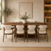 Saint Petersburg 11 Piece Dining Set, Walnut Dining Table & 10 Beige Fabric Ash Chairs