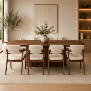 Saint Petersburg 11 Piece Dining Set | Walnut Dining Table & 10 Beige Fabric Ash Chairs