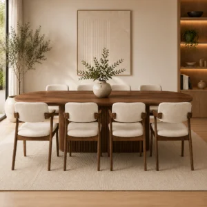 Saint Petersburg 11 Piece Dining Set, Walnut Dining Table & 10 Beige Fabric Ash Chairs