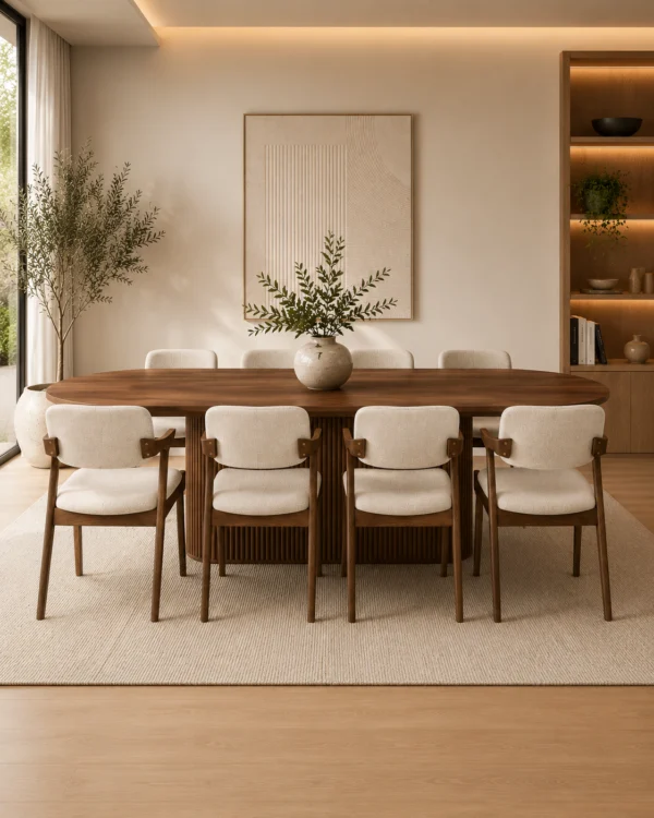 Saint Petersburg 11 Piece Dining Set, Walnut Dining Table & 10 Beige Fabric Ash Chairs