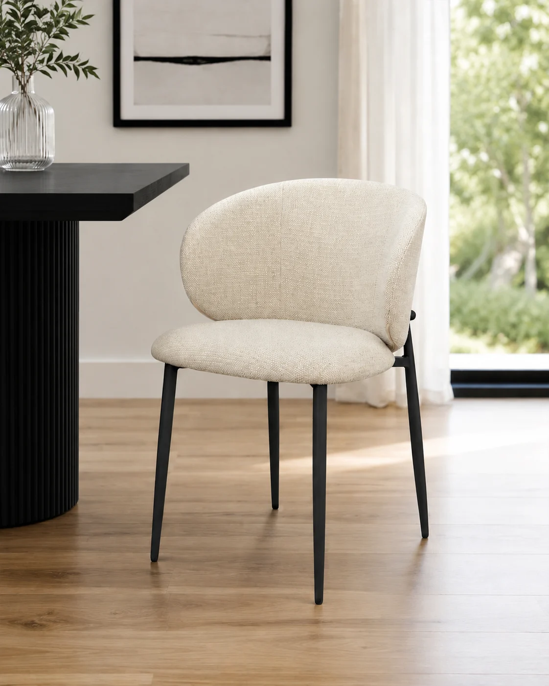 Balmer – Dining Chair | Modern Beige Fabric | Black Metal Legs
