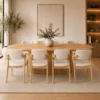 Geneva 9 Piece Dining Set, Natural Dining Table & 8 Beige Fabric chairs
