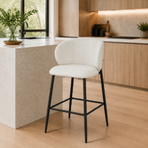 Balmer Upholstered Bar Stool | Ivory Textured Fabric | Black Frame