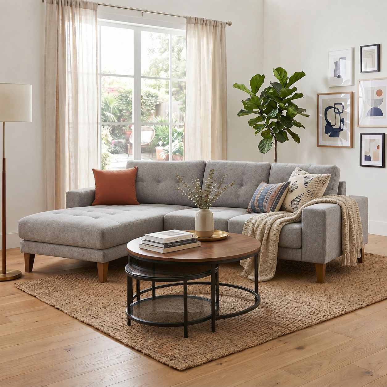 Charlotte Grey Fabric LHF Sofa | 3 Seater Lounge Suite Melbourne