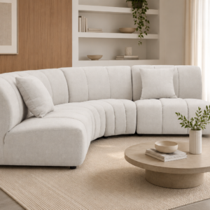 Coco Beige White Fabric Sofa – Modern Corner Lounge