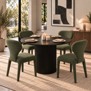 Calgary 5 Piece Round Dining Set | Black Table & Olive Green Chairs