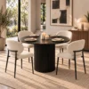 Vancouver 5 Piece Round Dining Set | Black Table & Beige Fabric Chairs