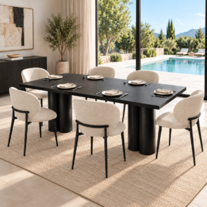Christchurch 7 Piece Dining Set | Black & Beige Melbourne