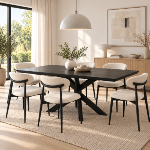 Florence 7 Piece Dining Set | 160cm Dining Table & 6 Beige Fabric Chairs