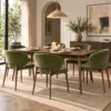 Calabria 7 Piece Dining Set | Extendable Walnut Table & Olive Green Chairs