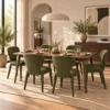 Napoli 7 Piece Extendable Dining Set | Walnut Table & Olive Green Chairs