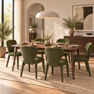 Napoli 7 Piece Extendable Dining Set | Walnut Table & Olive Green Chairs