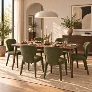 Napoli 7 Piece Extendable Dining Set | Walnut Table & Olive Green Chairs