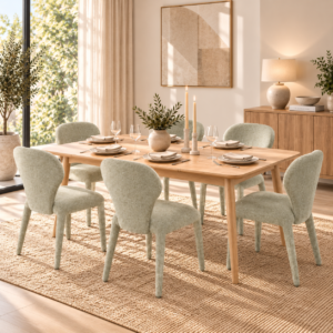 Catania 7 Piece Extendable Dining Set | Natural Table & Sage Green Chairs