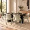 Tuscany 7 Piece Dining Set | 220cm Black Dining Table & Sage Green Chairs