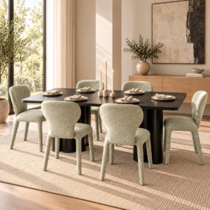 Tuscany 7 Piece Dining Set | 220cm Black Dining Table & Sage Green Chairs