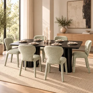 Tuscany 7 Piece Dining Set | 220cm Black Dining Table & Sage Green Chairs