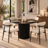 Montreal 5 Piece Round Dining Set | Black Table & Beige Fabric Chairs