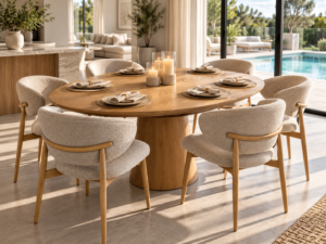 Dijon 7 Piece Extendable Dining Set | Natural Table & Grey Natural Chairs