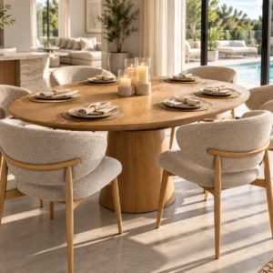 Dijon 7 Piece Extendable Dining Set | Natural Table & Grey Natural Chairs