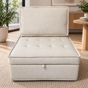 Single Sofa Bed | Beige Fabric Pull-Out Sleeper Chair
