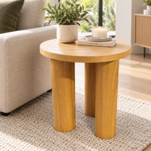 Round Natural Side Table | Modern Timber Accent Table