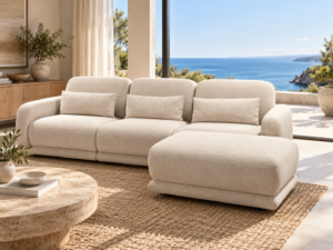 Ashley 3 Seater Modular Fabric Sofa with Ottoman – Beige