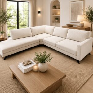 San Remo LHF Beige Fabric Corner Sofa | Modern L-Shaped Lounge