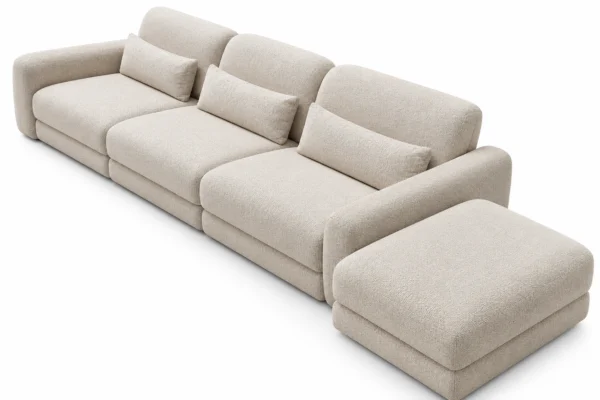 Ashley 3 Seater Modular Fabric Sofa with Ottoman – Beige