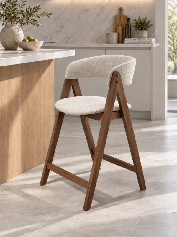 Nicole – Bar Stool | Beige with Walnut Legs