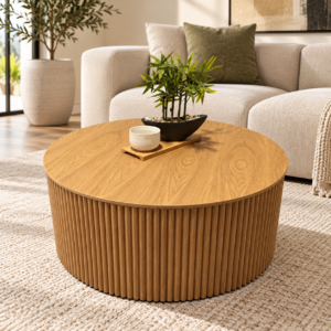 Ridge Round Coffee Table with Storage | Natural