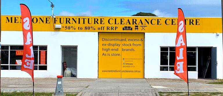 Mentone Furniture Clearance Centre showroom on Grange Road, Cheltenham, opposite Moorabbin DFO