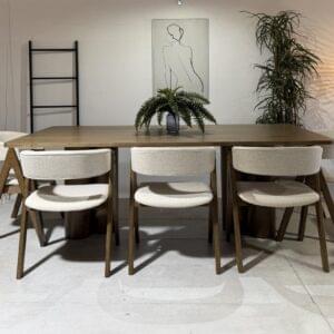 New York | 9 PCE Dining Set | Walnut | Beige Fabric