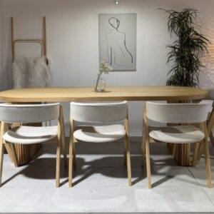 Hobart | 9 PCE Dining Set | Natural | Beige Fabric